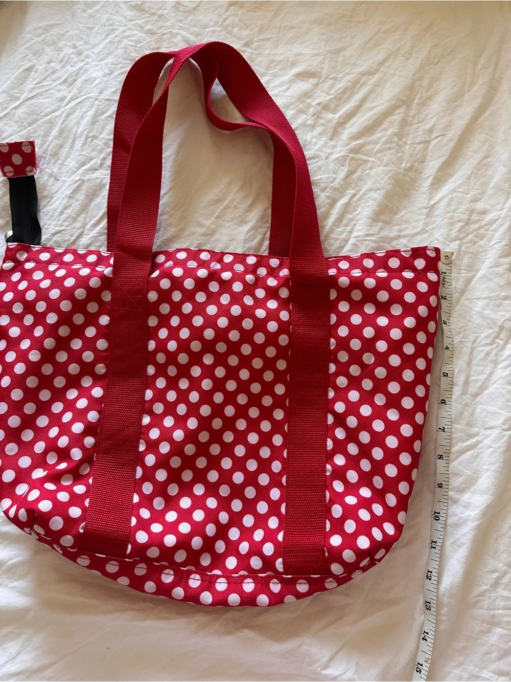 Disney Red and White Polka Dot Minnie Tote Bag with Black Bow Accent